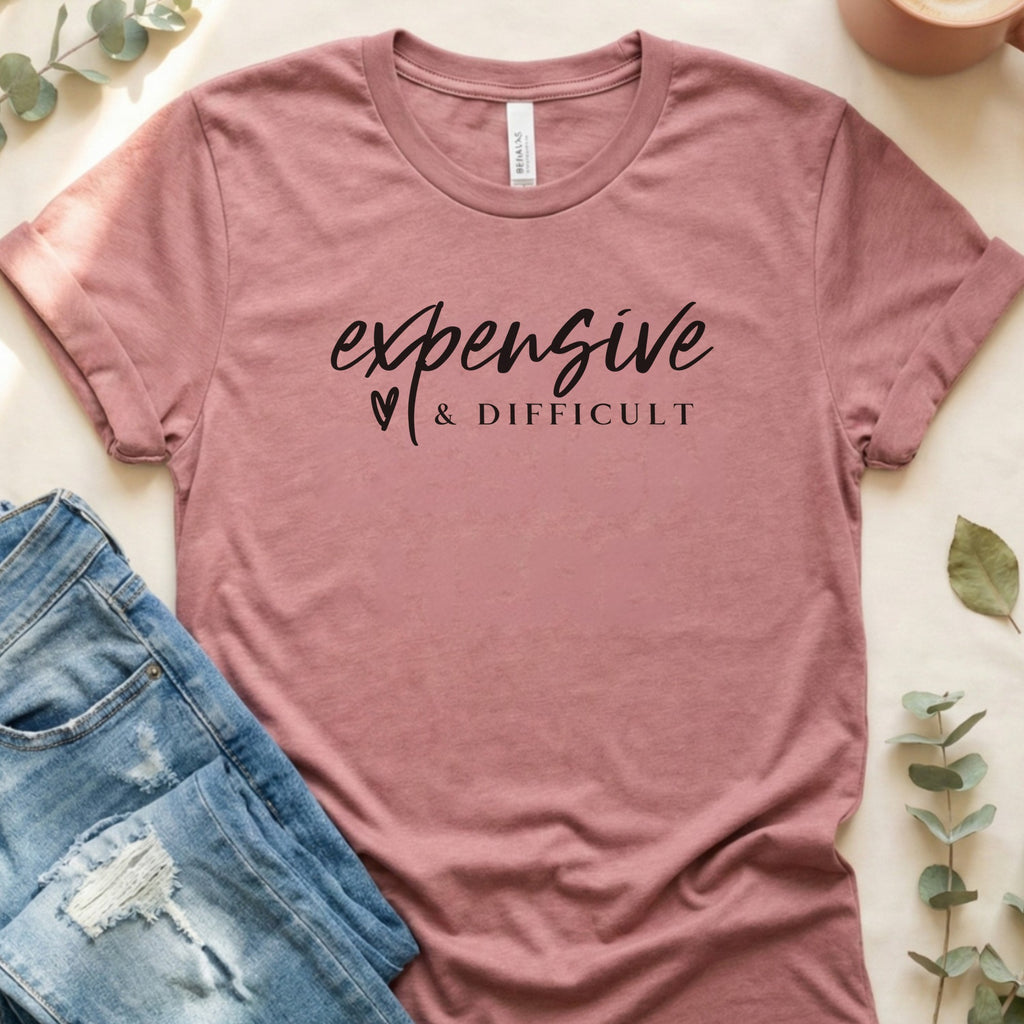 Expensive and Difficult Printed Text Design T-Shirt