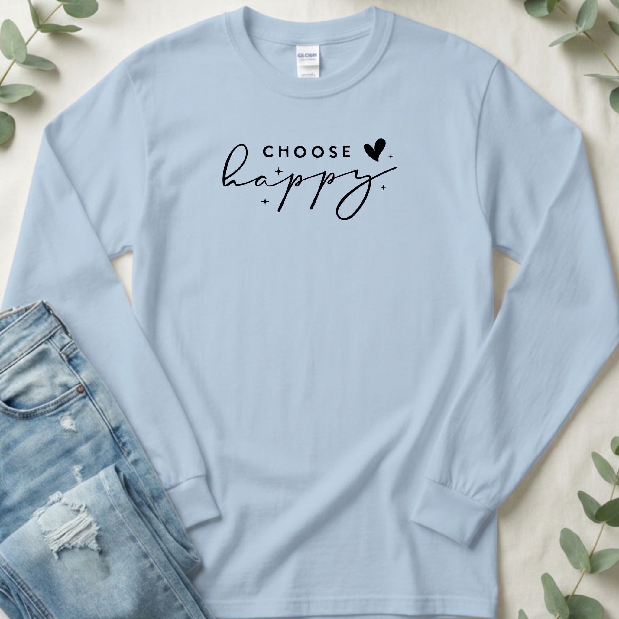 Choose Happy Graphic Printed Long Sleeve Shirt