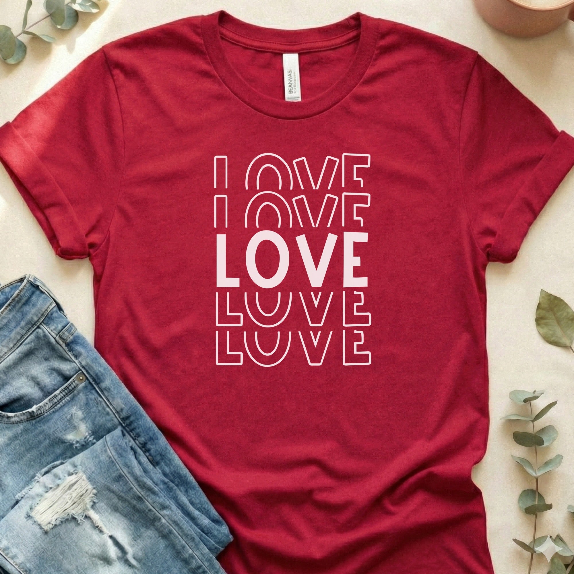 Love Love Love Red Shirt with Stylish Typography