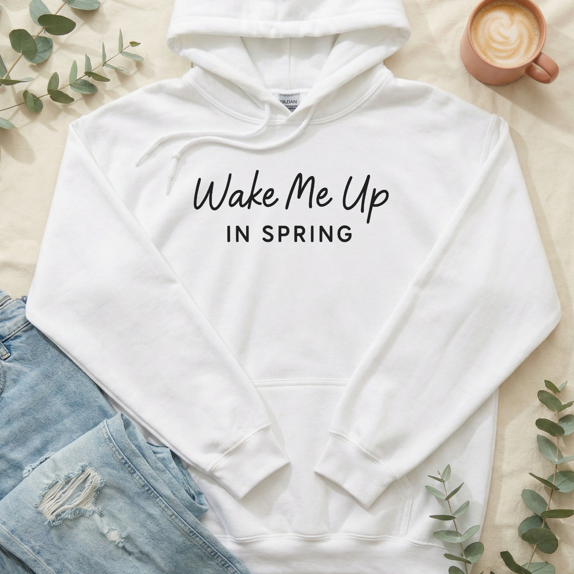 Wake Me Up In Spring Text Hoodie Trendy Apparel