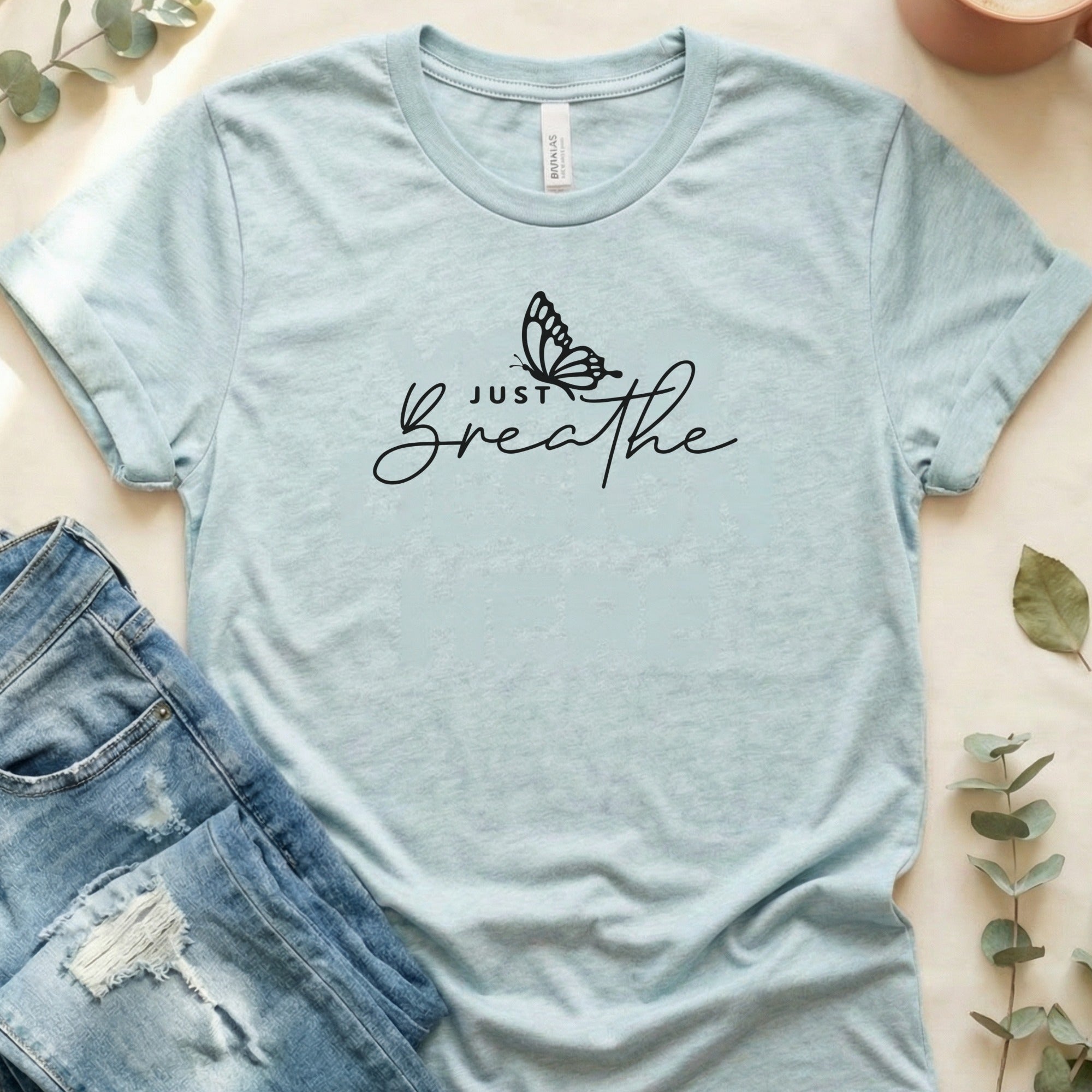 Inspirational Just Breathe Butterfly Graphic T-Shirt