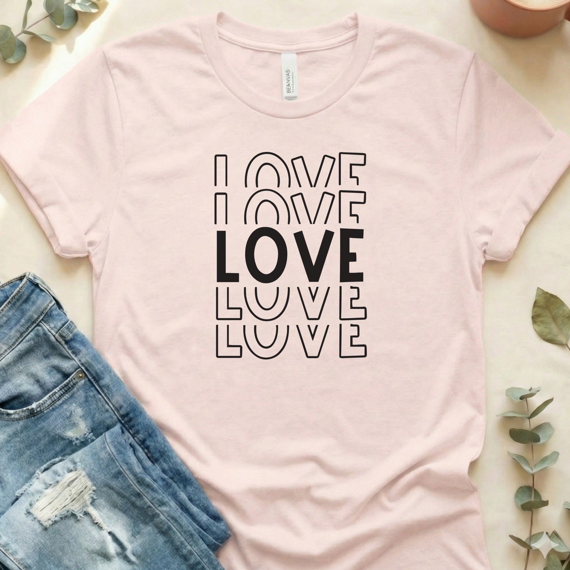 LOVE Graphic Tee with Repetitive Design T-shirt