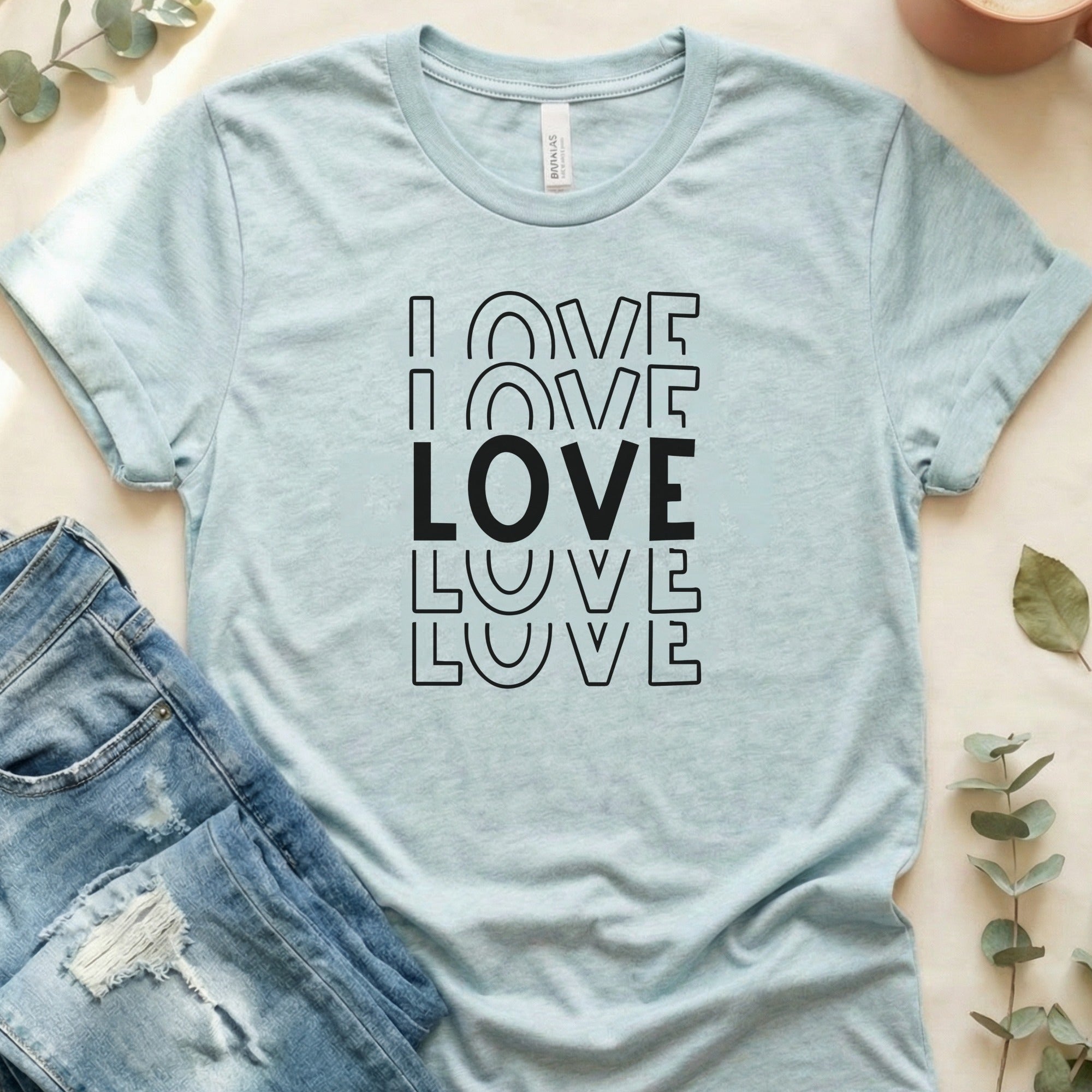 Stylish Light Blue T-Shirt with LOVE Statement Design