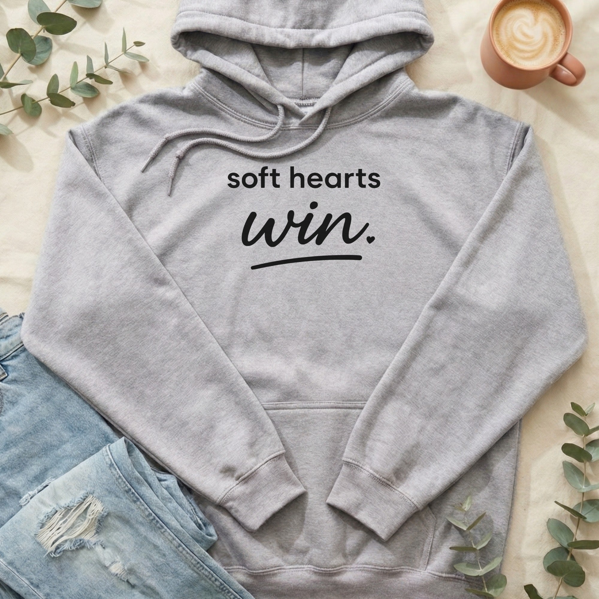 Soft Hearts Win Gray Hoodie Casual Comfort Wear