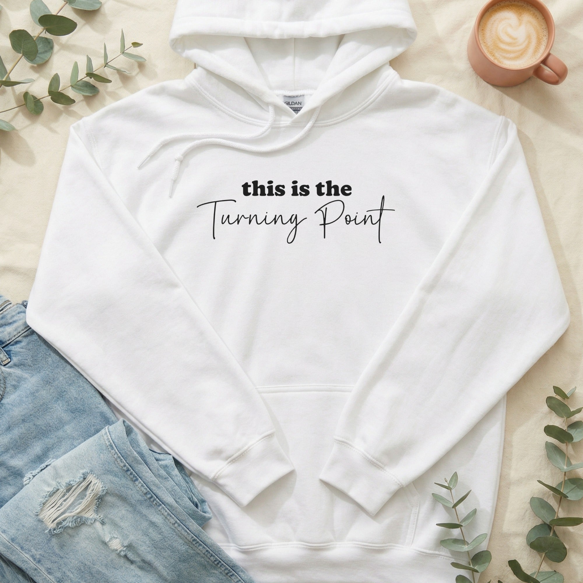 This is the Turning Point white hoodie product