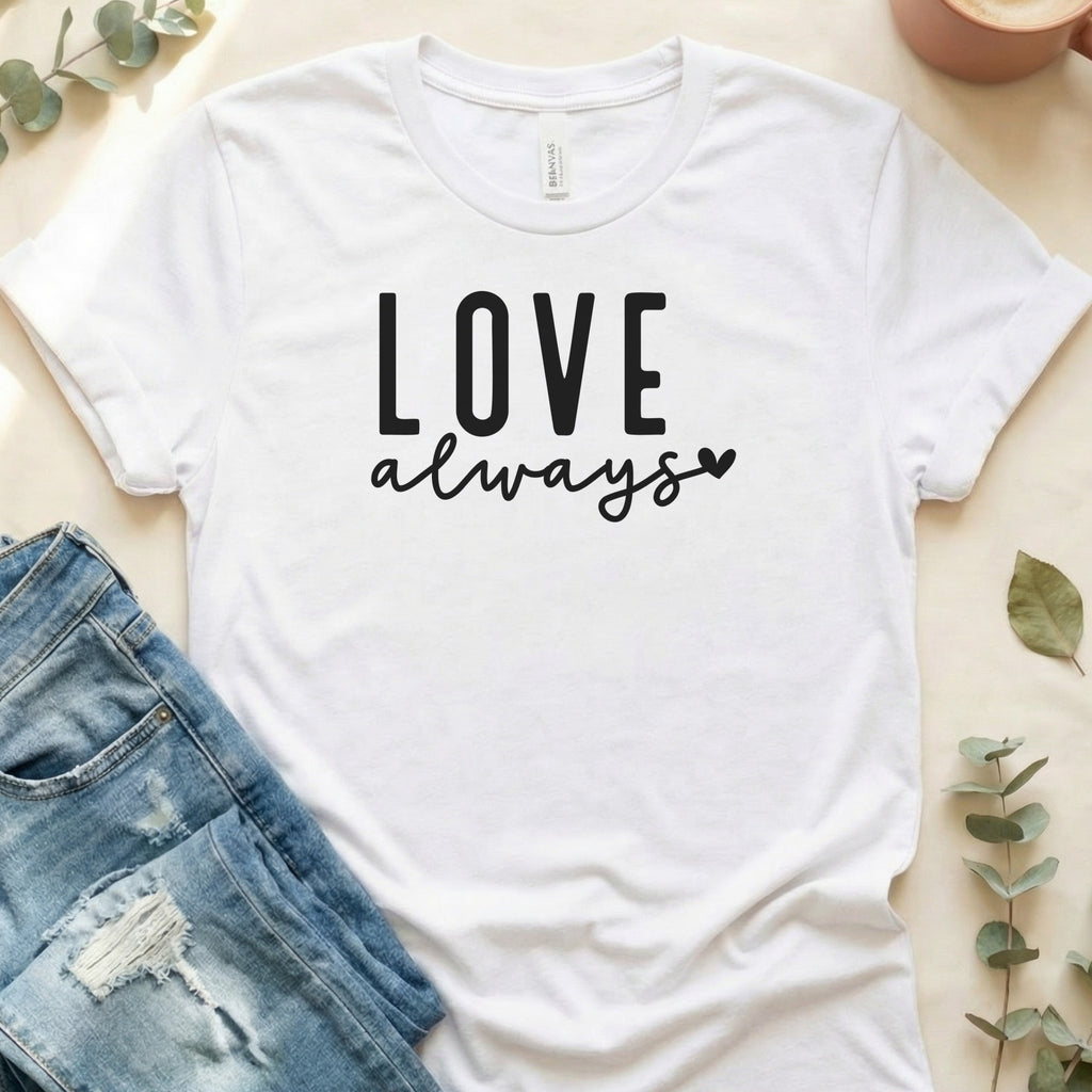 Love Always Heart Print Casual White Tee