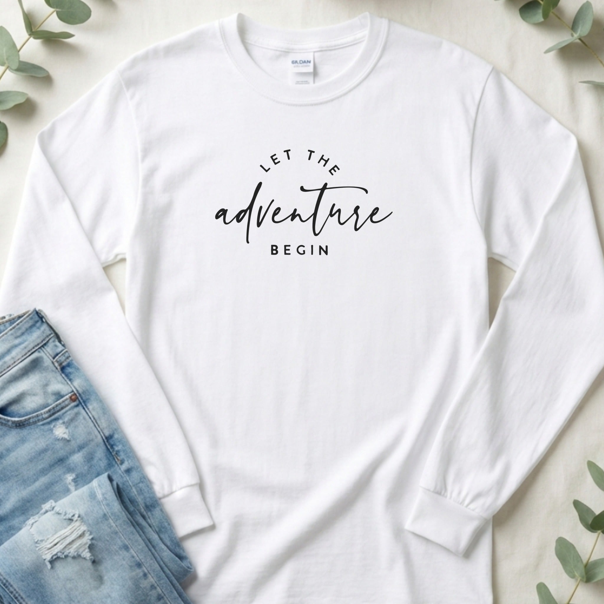 Let the Adventure Begin Graphic White Long Sleeve Top