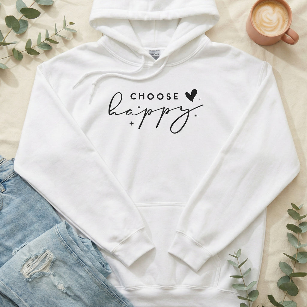 Choose Happy Motivational White Hoodie Product