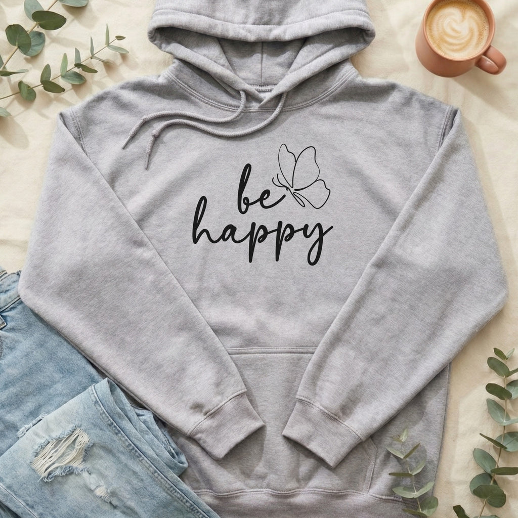 Be Happy Hoodie with Butterfly Design Patch Product