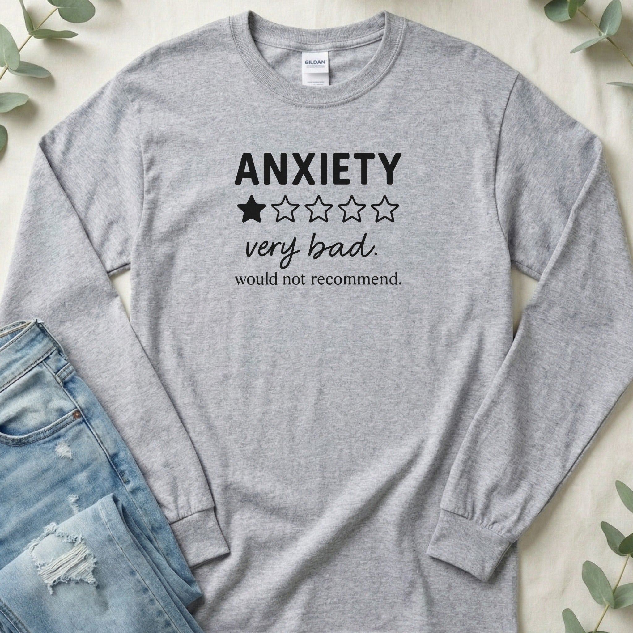 Anxiety Very Bad Would Not Recommend One Star Design Long Sleeve T-Shirt