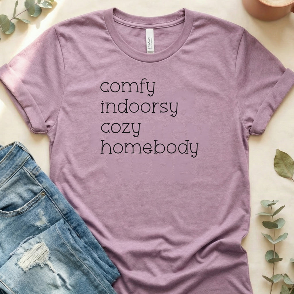 Comfy Indoorsy Cozy Homebody Graphic Tee Shirt