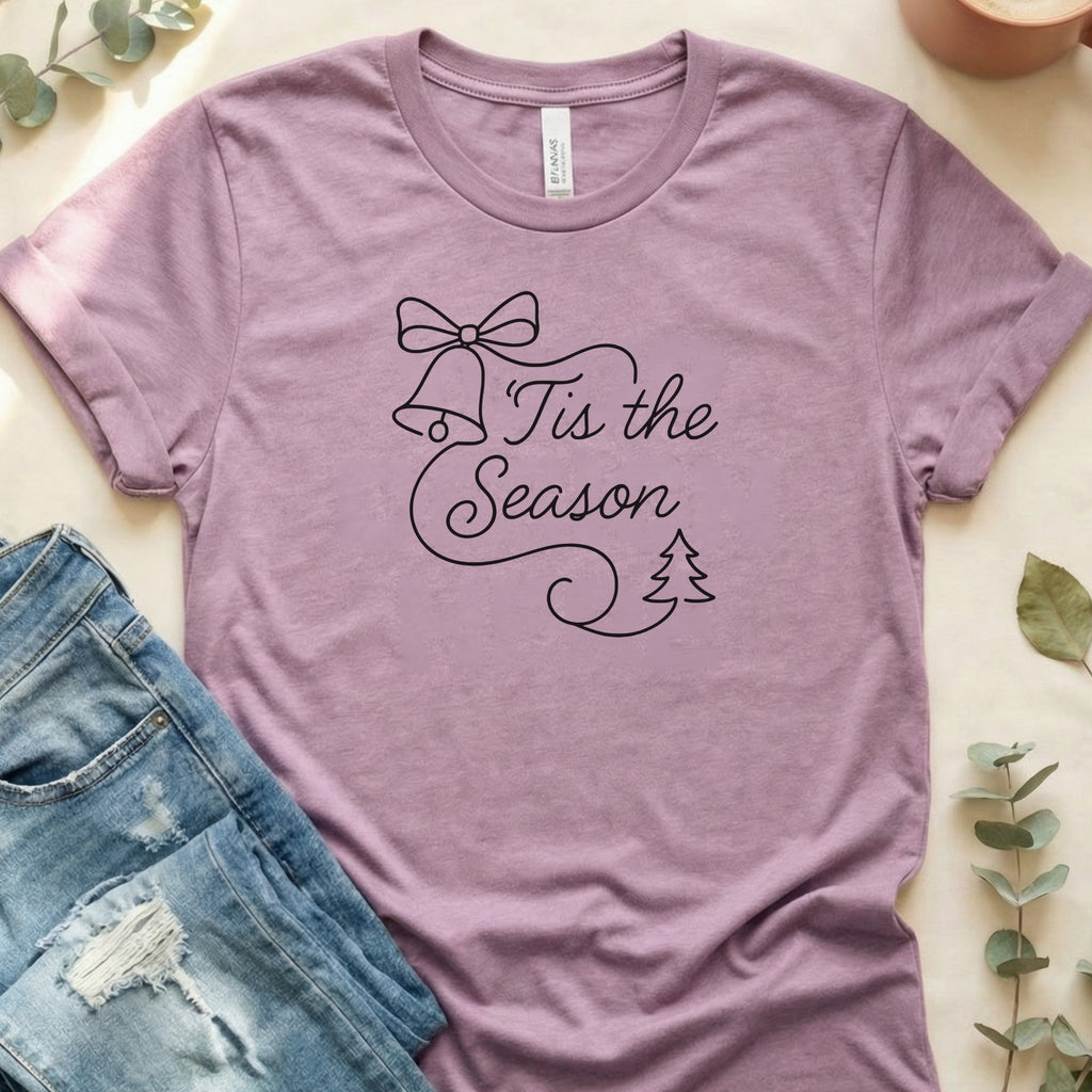 Tis the Season Shirt with Festive Bell and Tree Design